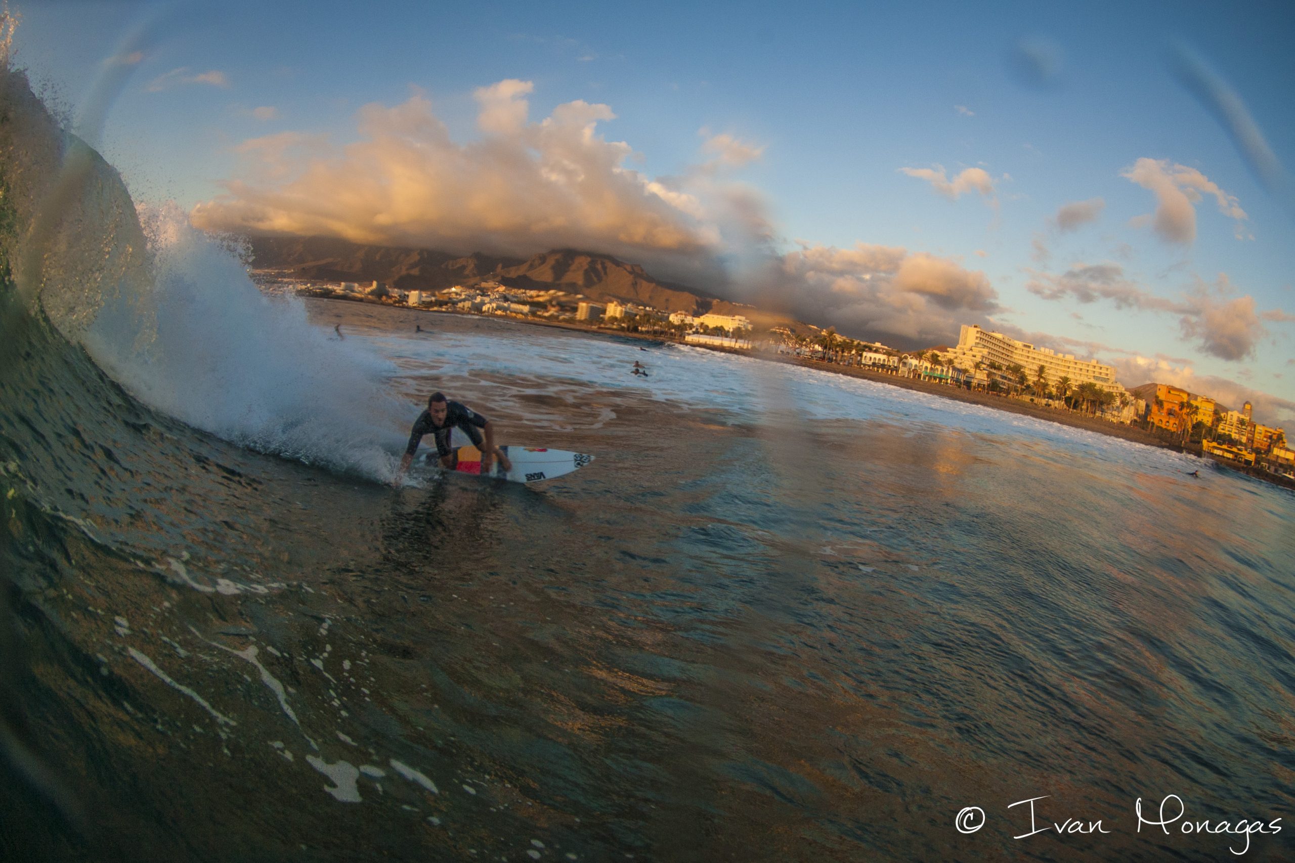 Advanced surfer surfing in Playa las Américas in Tenerife