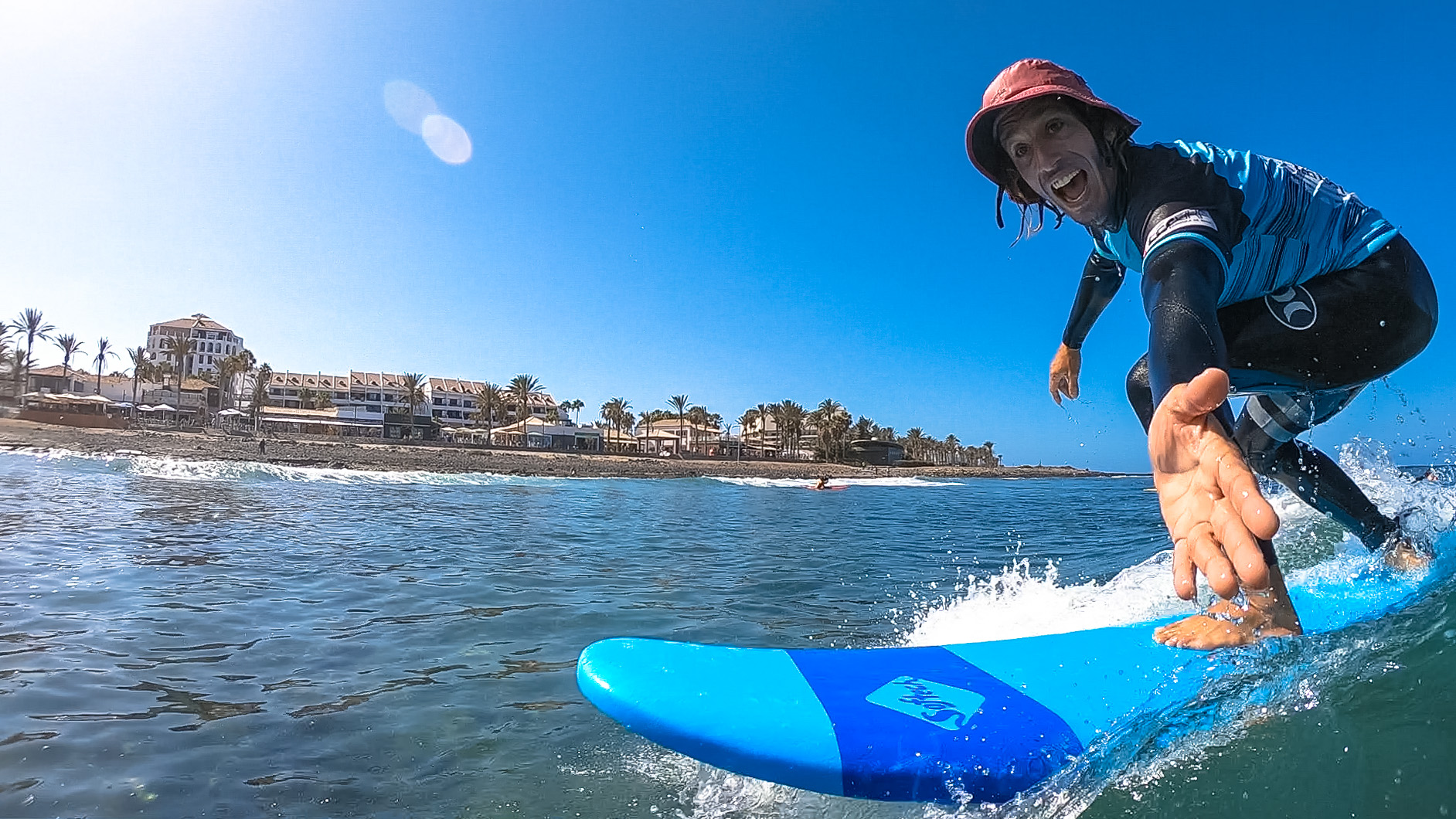 Blackstone Surf Center Team invites you to join our surf lessons everyday for beginners and intermediate surfers in Playa las Américas Tenerife